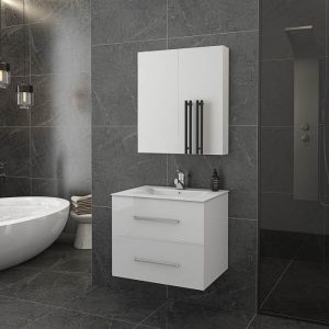 Drop Torino White MDF Wall Hung Bathroom Furniture Set 61x46