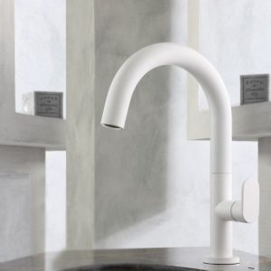 White Mat Basin Faucet with Waste 500040-300 Slim Armando Vicario
