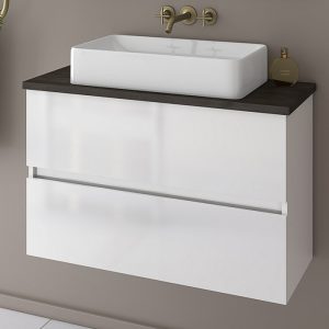 2 drawer vanity unit with plywood worktop Luxus 70 White Top Drop