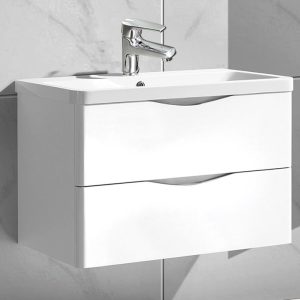 White PVC Wall Hung 2 Drawer Vanity Unit with Wash Basin 81x48 Magia