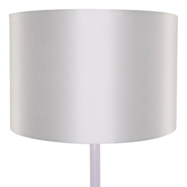 Minimal 1-Light White Floor Lamp with Beige Wooden Detail & Drum Shaped Shade 00826 ASHLEY