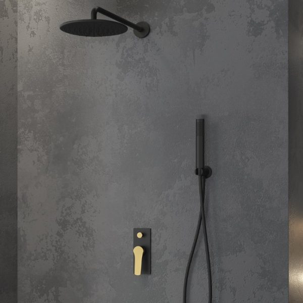 Black-Gold Concealed Shower Mixer Set 2 Outlets Set Andare Nero-Bronze