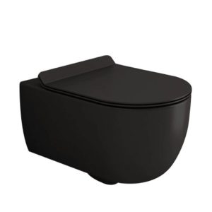 Black Matt Rimless Wall Hung Pan with Quick Release Soft Close Slim Seat 36x49 Bocchi V-Tondo