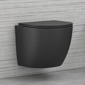 Black Matt BTW Rimless Wall Hung Toilet with Soft Close Slim Seat 37x49 Karag Milos LT 046E-NRMB