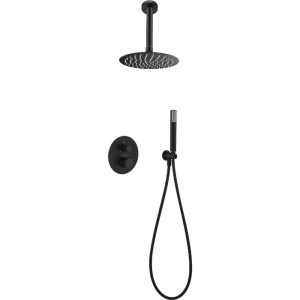 Black Mat Concealed Thermostatic Shower Mixer Set 2 Outlets Top GTQ038-NG Imex