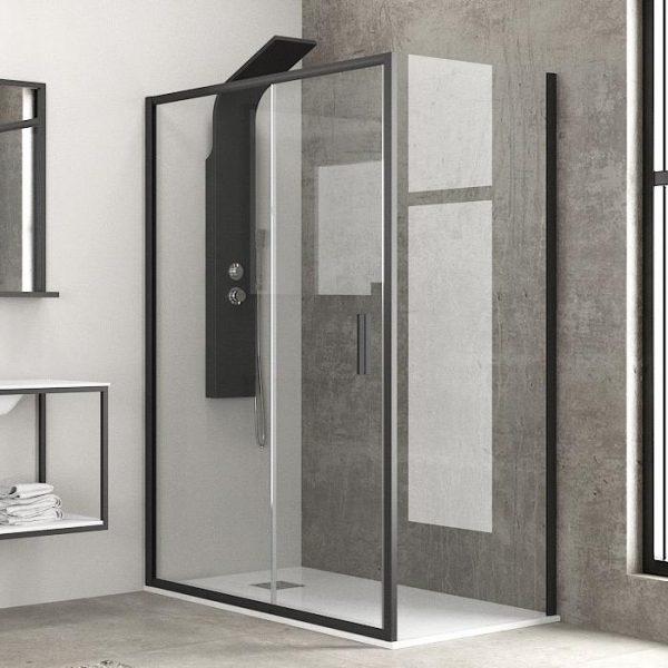 Black Rectangular Sliding Door Shower Enclosure 6mm Clear Safety Glass Nano 190H Flora 500 Nero Karag