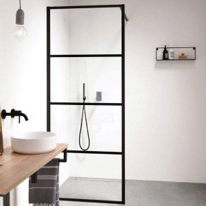 Orabella Lines Black Wet Room Screen 8mm & Wall Arm Support 200H