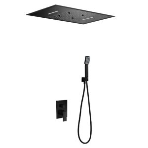Black Mat Concealed Shower Mixer Set 4 Outlets with Large Shower Head 59x48 Sumatra GTS019-PNG Imex