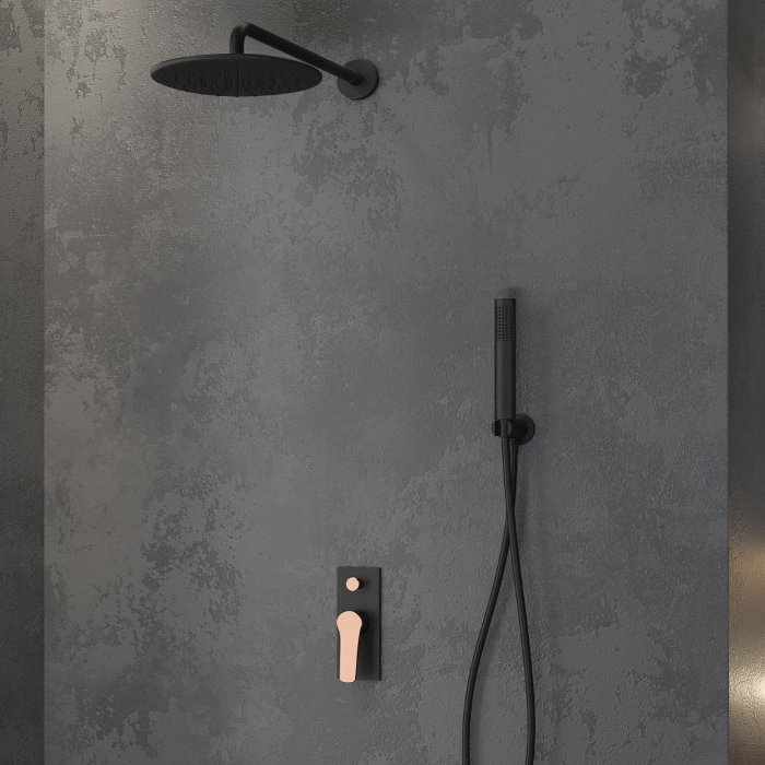 Modern Black Rose-Gold Concealed Shower Mixer Set 2 Outlets Set Andare Nero Karag