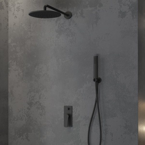 Modern Black Concealed Shower Mixer Set 2 Outlets Set Andare Nero