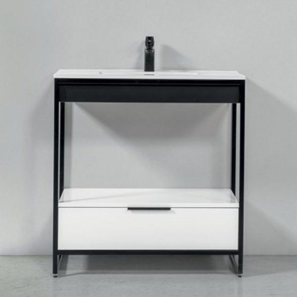 Floor-Standing Vanity Unit with Wash Basin and White Drawer Zeus