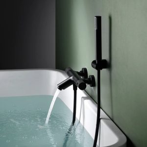 Black Mat Wall Mounted Thermostatic Bath Shower Mixer with Shower Kit Line BTD038-4NG Imex