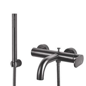 Modern Brushed Black Wall Mounted Bath Shower Mixer and Kit 500100-410 Slim Armando Vicario