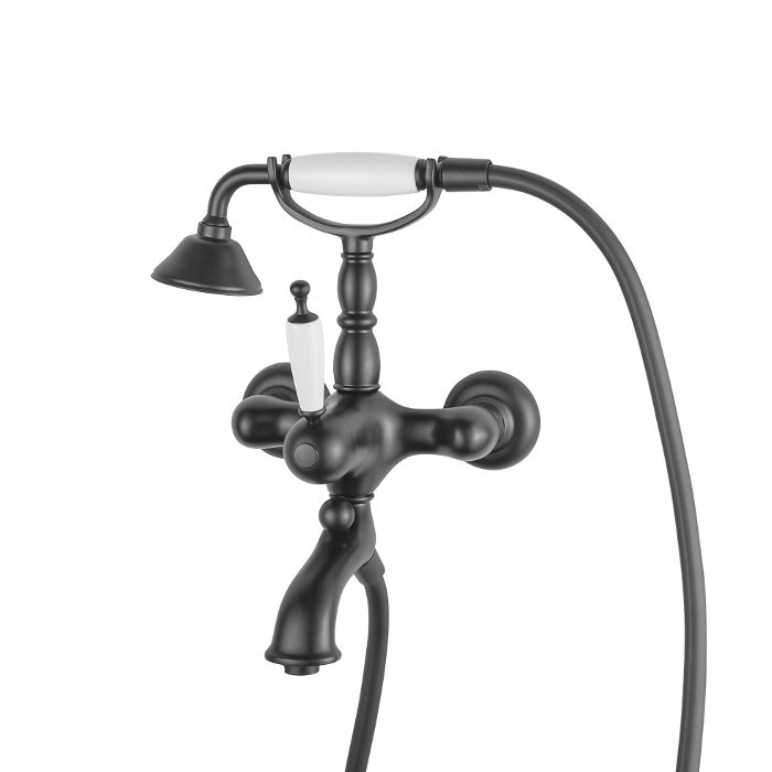 Traditional Black Mat Wall Mounted Bath Shower Mixer with Shower Kit 6300-400 Oxford Bugnatese