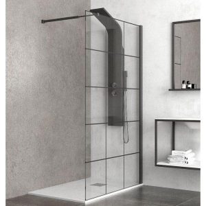 Luxury Black Grid Wetroom Screen 6mm with Wall Arm Support 200H Karag Nero Free 1