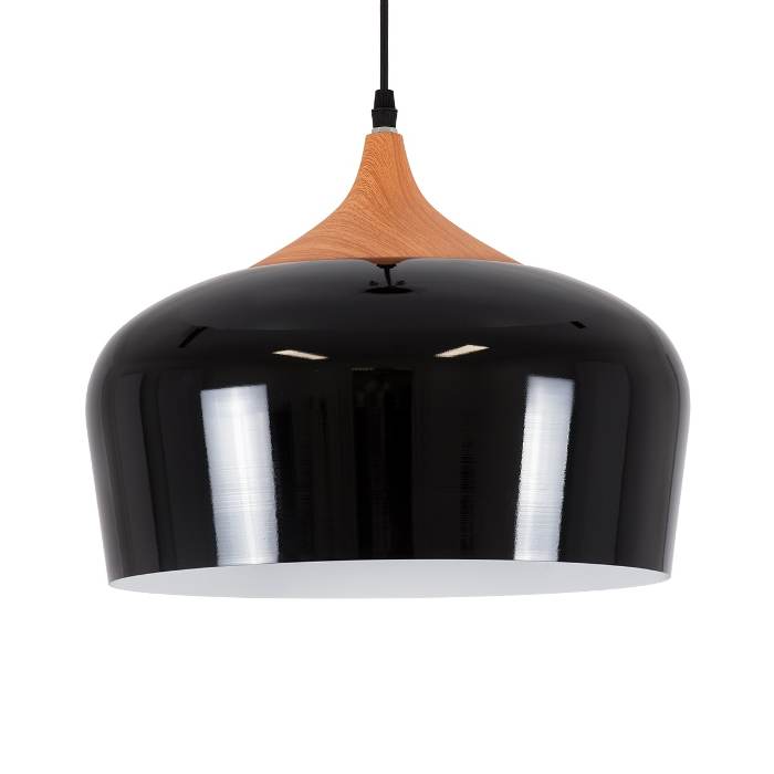 Modern Black Metal Bell Pendant Ceiling Light with Wood VILI BLACK 01261 Globostar