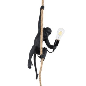 Μοντέρνο Μαύρο Διακοσμητικό Κρεμαστό Φωτιστικό Οροφής Πίθηκος με Σχοινί 01801 Apes