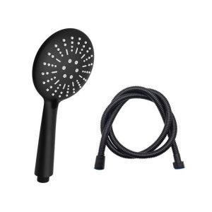 Black Round 3 Function Hand Shower with Shower Hose and Wall Mounted Holder Set 30016