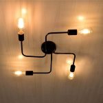 Linear Minimal Industrial 4-Light Black Metal Semi – Flush Mount Ceiling Light 00838 LIBERTA