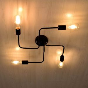 Linear Minimal Industrial 4-Light Black Metal Semi - Flush Mount Ceiling Light 00838 LIBERTA