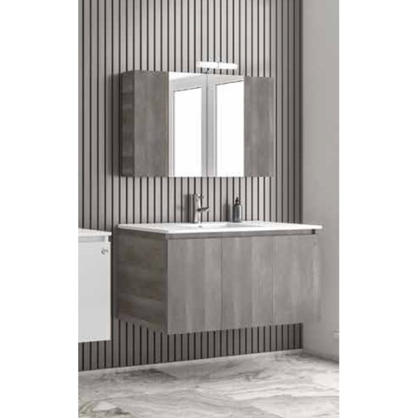 Wall hung 3 door vanity unit with slim washbasin & mirror set Verona 100 Grey Drop