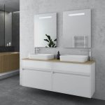 Drop Instinct Top White MDF Wall Hung Bathroom Furniture with Plywood Worktop Set 152x45
