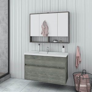 Drop Instinct Smoked Oak Wall Hung Vanity Unit with Wash Basin & Mirror 101x46