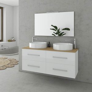 Drop Torino White MDF Wall Hung Bathroom Furniture with Plywood Worktop Set 120x46
