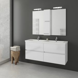Drop Luxus White MDF Wall Hung Vanity Unit with Double Wash Basin Set 120x44