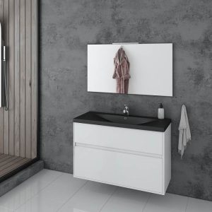 Drop Instinct White MDF Wall Hung Vanity Unit with Black Washbasin & Mirror 101x46