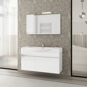 Drop Senso White MDF Wall Hung Bathroom Furniture with Wash Basin Set 105x50