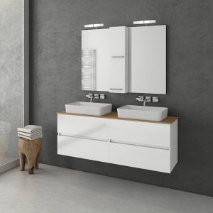 Drop Luxus White MDF Wall Hung Vanity Unit with Plywood Worktop Set 136x41