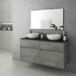 Drop Instinct Smoked Oak Wall Hung Bathroom Furniture with Corian Worktop Set 125x45