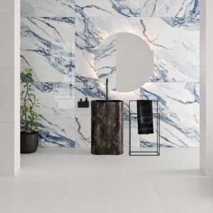White Glossy Marble Effect Wall Gres Porcelain Tile 60x120 Annie Blue
