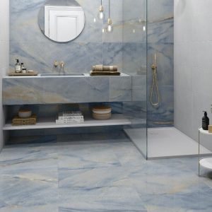 Bahia Blue Glossy Marble Effect Wall & Floor Gres Porcelain Tiles 60x120