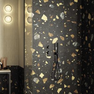 Colorful Dark Black Matt Terrazzo Effect Wall & Floor Rectified Porcelain Tile 60x120