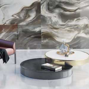 Watercolor Grey Glossy Marble Effect Wall & Floor Gres Porcelain Tile 60x120