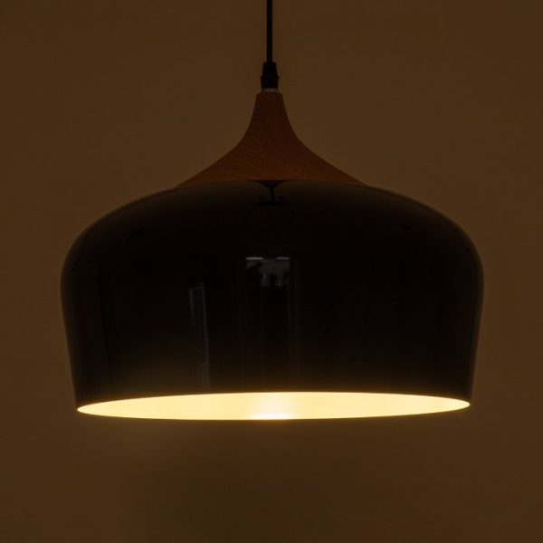 Industrial Living Room Metal Wood Black Beige Pendant Ceiling Light VILI BLACK 01261 Globostar