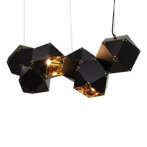 Metal Futuristic Modern 6-Light Black Gold Polygon Ceiling Hanging Light 00797 globostar