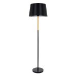 Modern Black Floor Lamp with Wooden Detail and Cone Shaped Shade 00827 CEDAR
