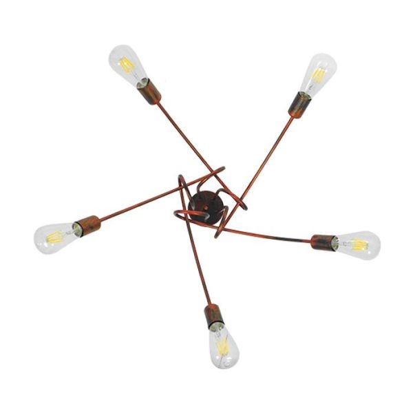 Minimal Copper Metal 5-Light Semi Flush - Mount Ceiling Light with Abstract Grid 01564 globostar