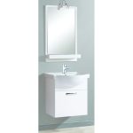 White PVC Wall Hung 1 Door Vanity Unit with Wash Basin & Mirror 44×35 Scondo Up