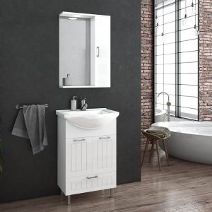 Drop Ritmo Vintage White MDF Small Floor Standing Bathroom Furniture Set 55x44