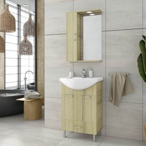 Drop Ritmo Natural Oak Vintage Small Floor Standing Bathroom Furniture Set 55x44