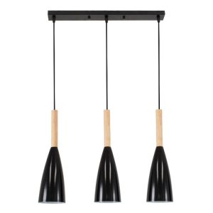 Modern Black 3-Light Hanging Pendant Light with Beige Wood 00630 DILLON