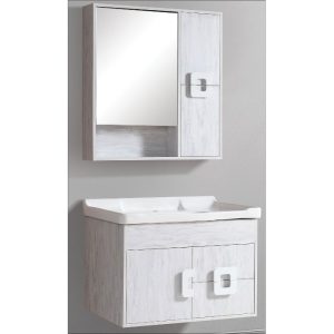 Grey PVC Wall Hung 2 Drawer & 1 Door Vanity Unit with Wash Basin & Mirror 81x48 Hotel Sky