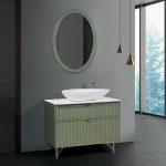 Plywood floor-standing bathroom furniture with corian worktop set 100×45 Olive