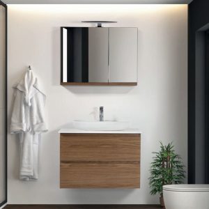 Plywood Wall Hung 2 Drawer Bathroom Furniture with Solid Surface Worktop Single Large