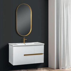 Modern White Gloss MDF Wall Hung Vanity Unit with Wash Basin & Mirror 100x45 Four 100