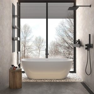 Modern Oval Double Ended Freestanding Bath Tub White Glossy 165x80 cm Acrilan Evelyn